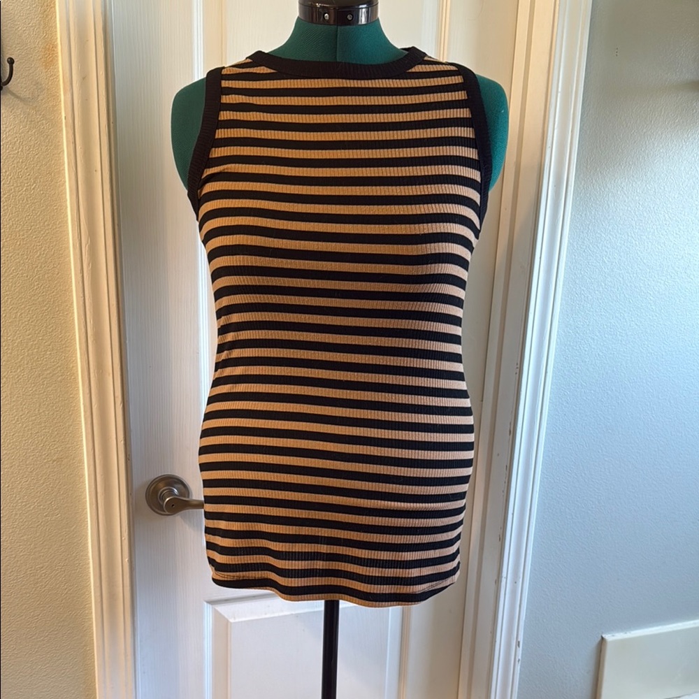 Striped Sleeveless Top - Black and Tan